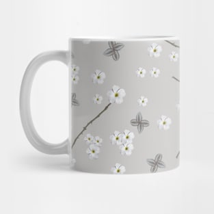 Nature Pattern, Grey, white, floral, flowers, leaves, botanical, pattern, decor, art, TeePublic Mug